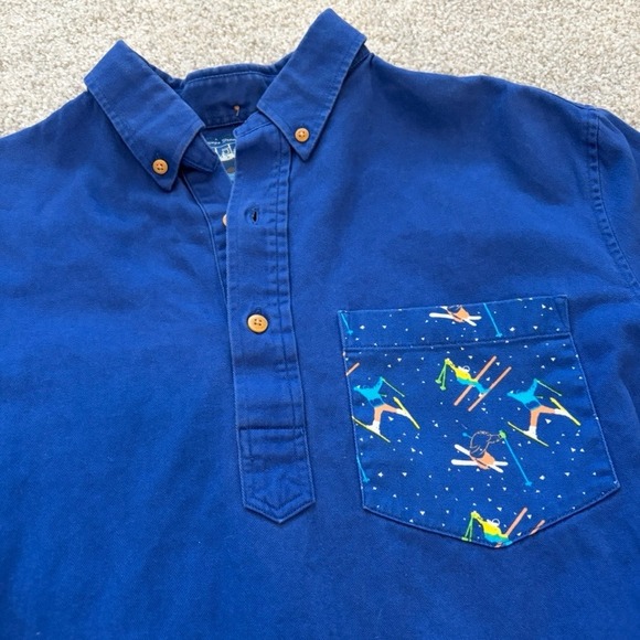 Chubbies Shirt Mens S Blue Long Sleeve Polo Henley Ski Print Chest Pocket Retro - Picture 2 of 9
